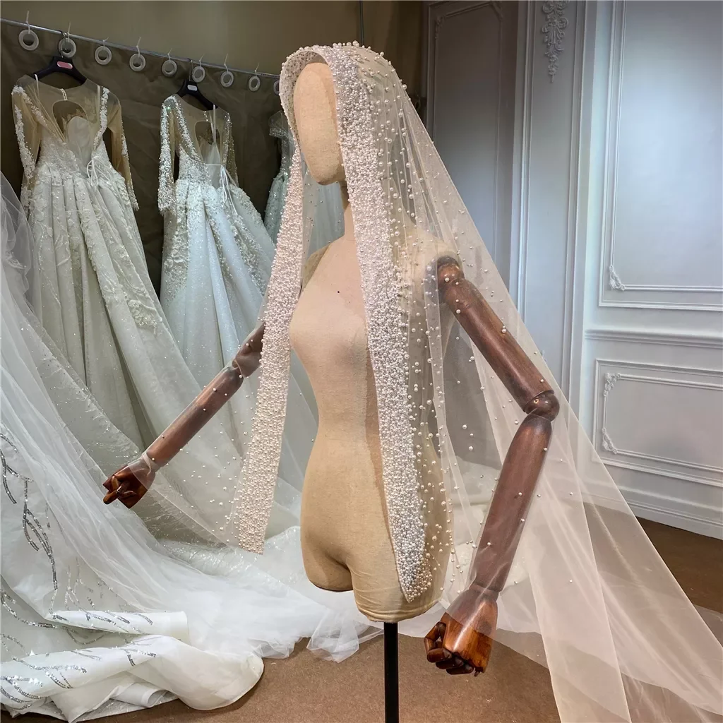 럭셔리 긴 신부 베일 화이트 아이보리 샴페인 아플리케 빛나는 웨딩 베일 우아한 대성당 길이 웨딩 액세서리