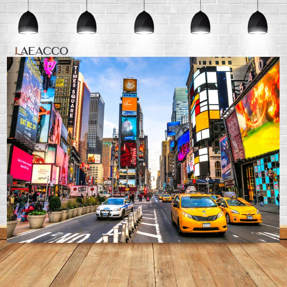 New York Times Square Photography Backdrops Street Buildings Cars Modern City Night Scenery Photography Backgrounds Photophone