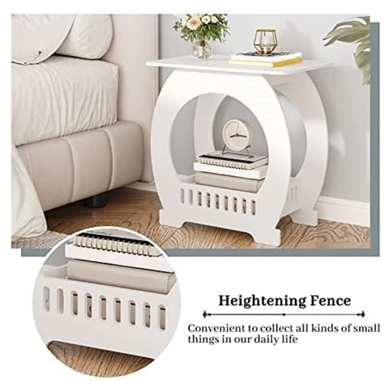 1 Piece End Table Narrow Bedside Table White Nightstand With Storage Shelf Basket Slim Coffee Tables Small Spaces,Sofa Table