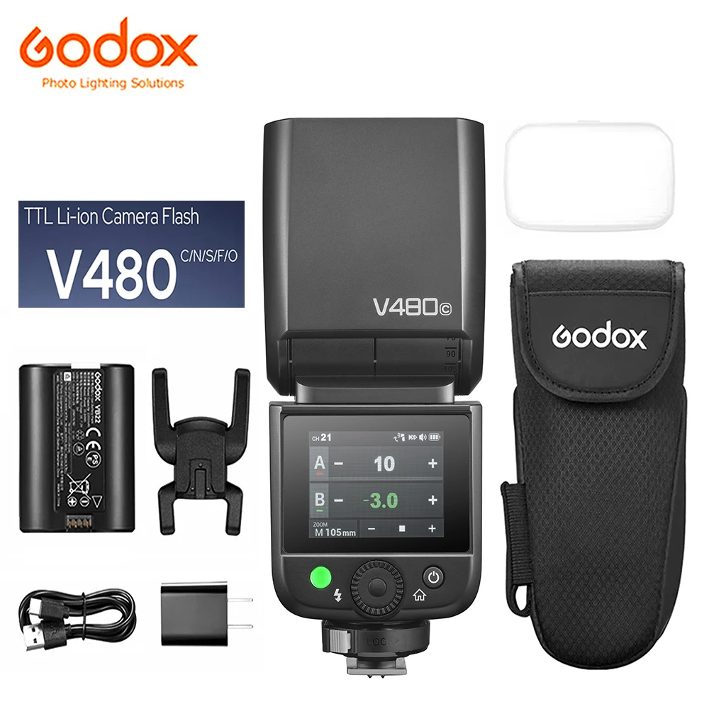 Godox v480 s/n/c/f/o ttl hss hd touchscreen li-ion câmera flash 2.4g sem fio speedlite para canon nikon sony olympus fujifilm