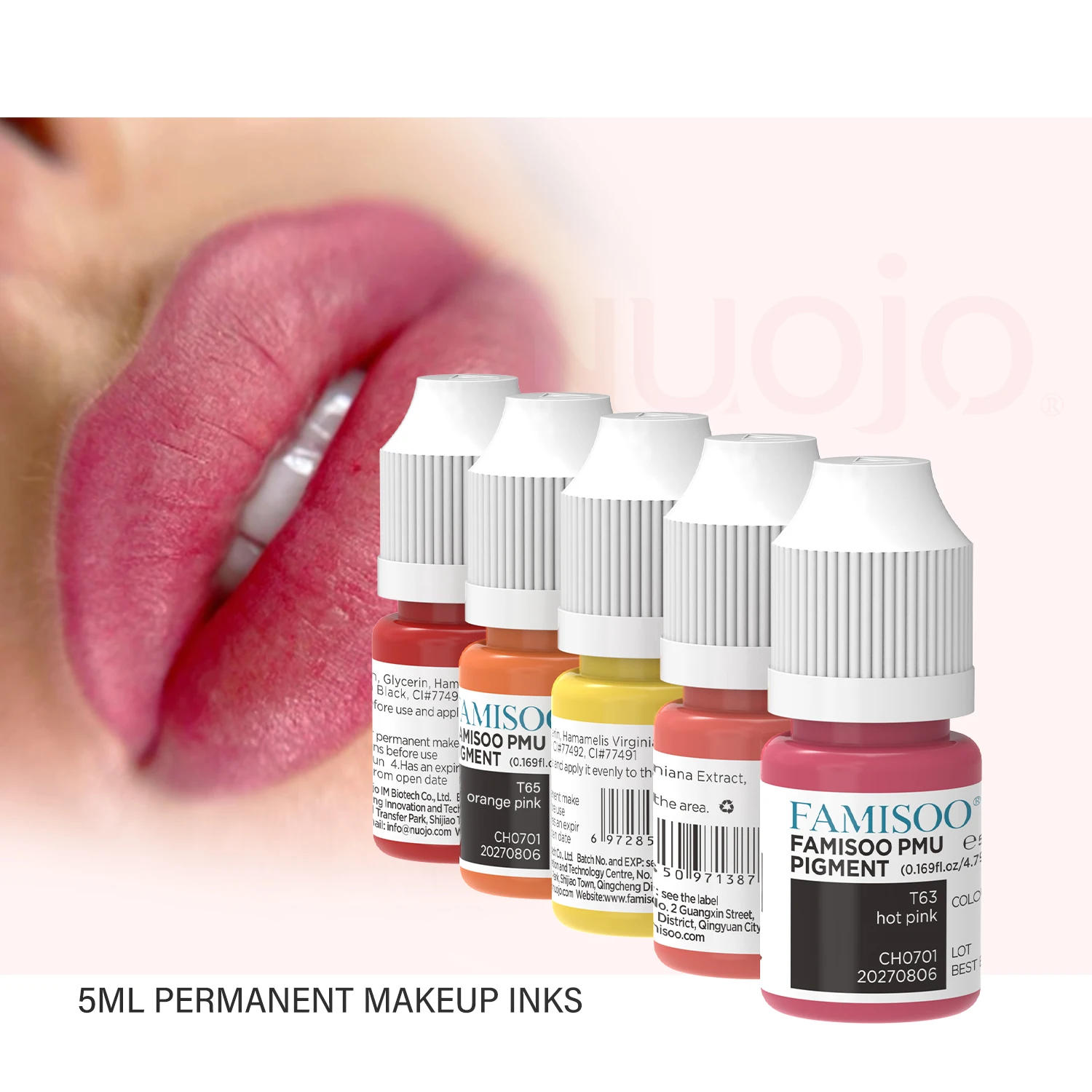 FAMISOO 5ML Lip Tattoo Inks Microblading Organic Permanent Makeup Lips Pigment Tattoo Pink Eyebrow Eyeliner PMU Pigment 0.17 OZ