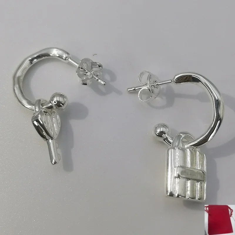 2026 Summer Sweet Spicy Girl Wind Gold and Silver Heart shaped Key Padlock Earrings Jewelry Accessories Trendy Gifts