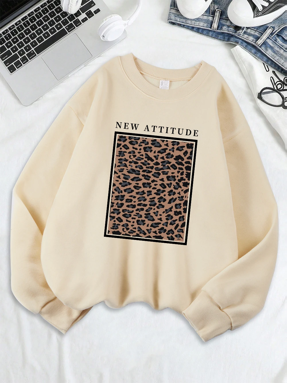 Neue Haltung Leopard Brief Drucke Sweatshirts Frauen Lose Sportliche Hoodies Fleece Warme Crewneck Tops Herbst Bequeme Kleidung