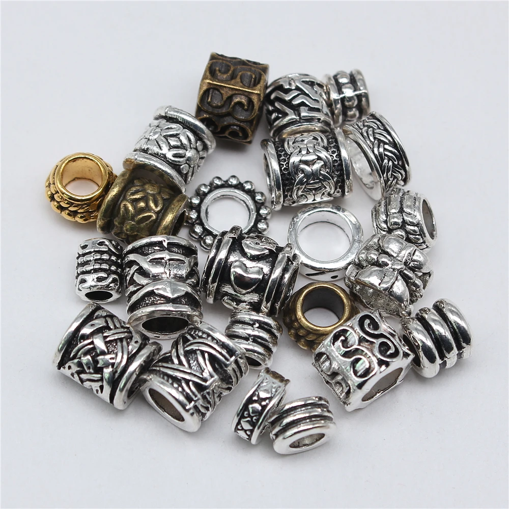 20pcs Big Hole Round Carved Spacer Beads For Jewelry Making Antique Silver Color DIY Crafts Making Findings Handmade Findings