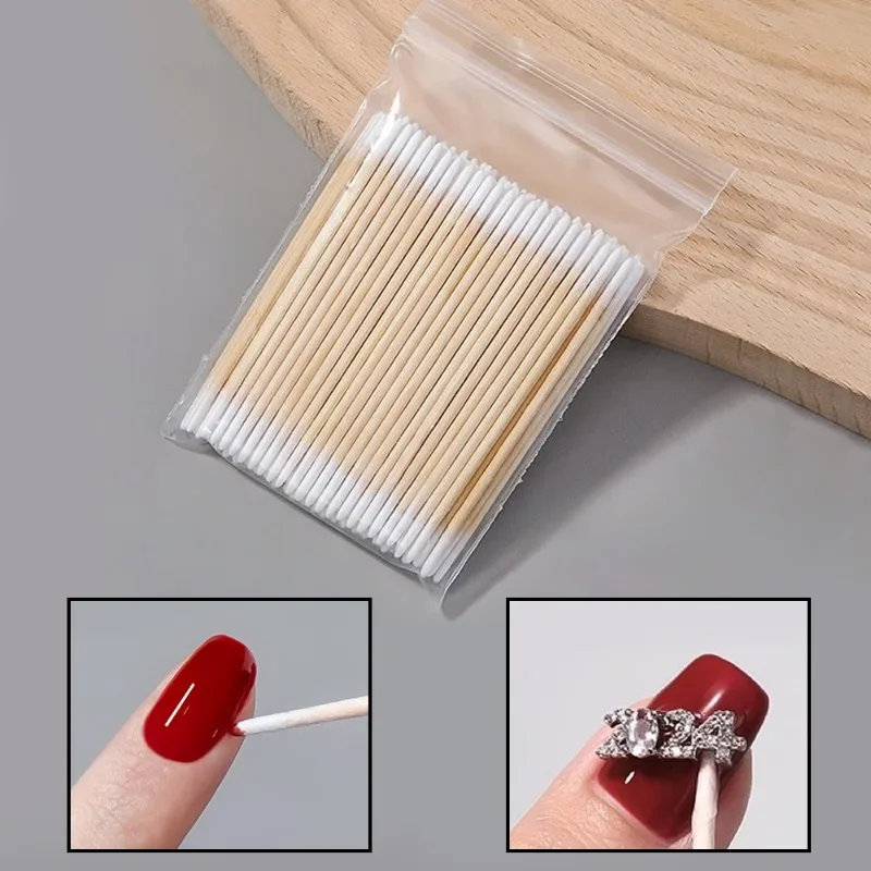 

100/00/500Pcs Nails Wood Swab Clean Sticks Bud Tip Wooden Cotton Head Manicure Detail Corrector Nail Polish Remover Art Tool