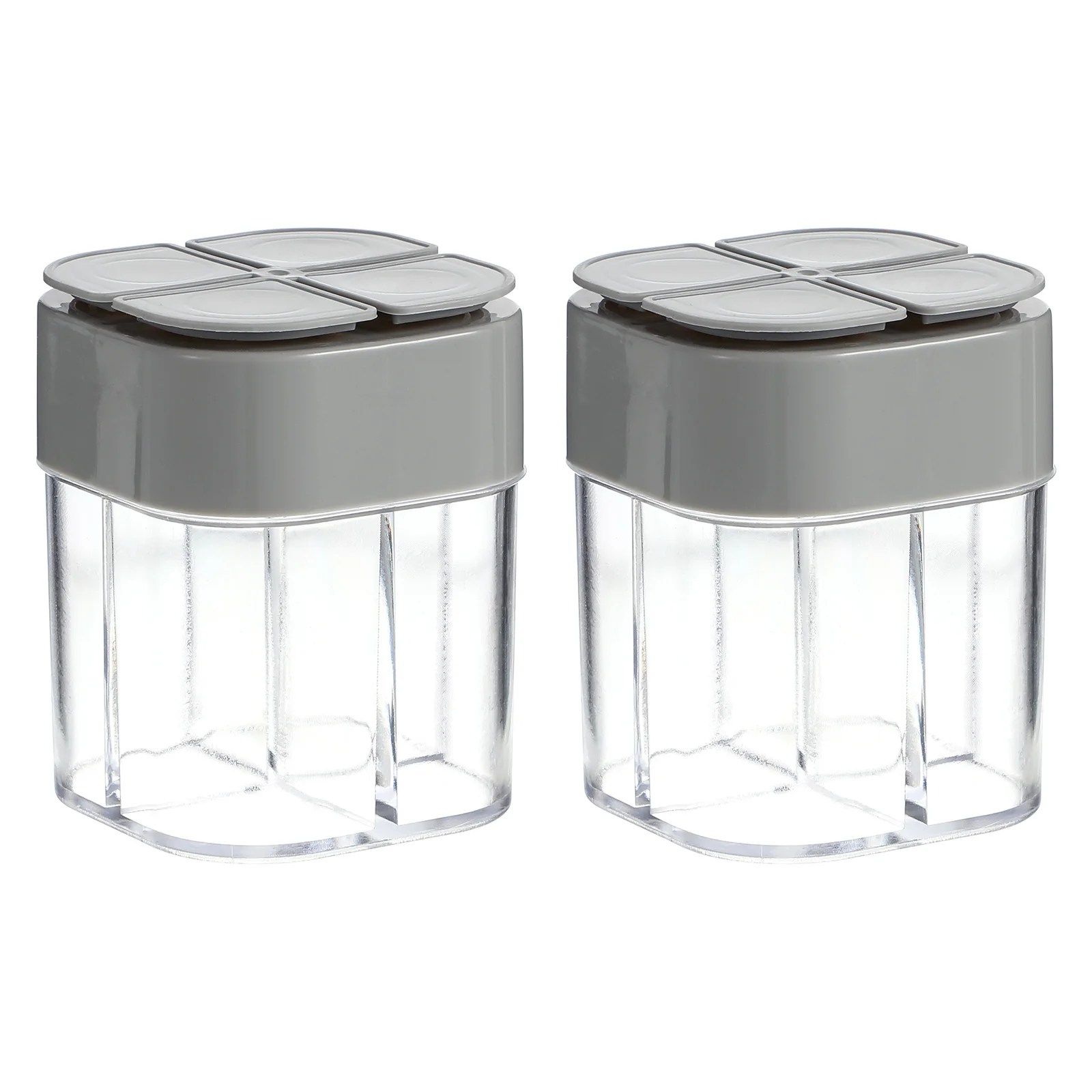 

2Pcs Multi Spice Containers Transparent 4-in-1 Seasoning Bottles Portable Spice Shakers for Kitchen Camping Barbecue Travel