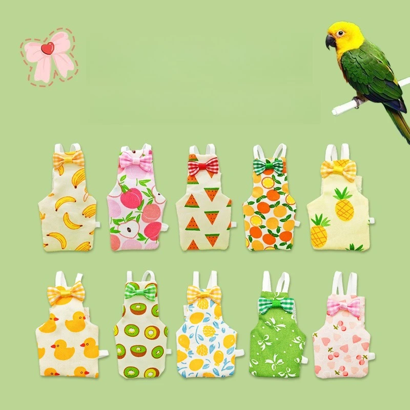 Parrot Diaper with Bowtie Cute Colorful Fruit Floral Cockatiel Pigeons Small Medium Large Pet Birds Flight Suit Clothes Washable