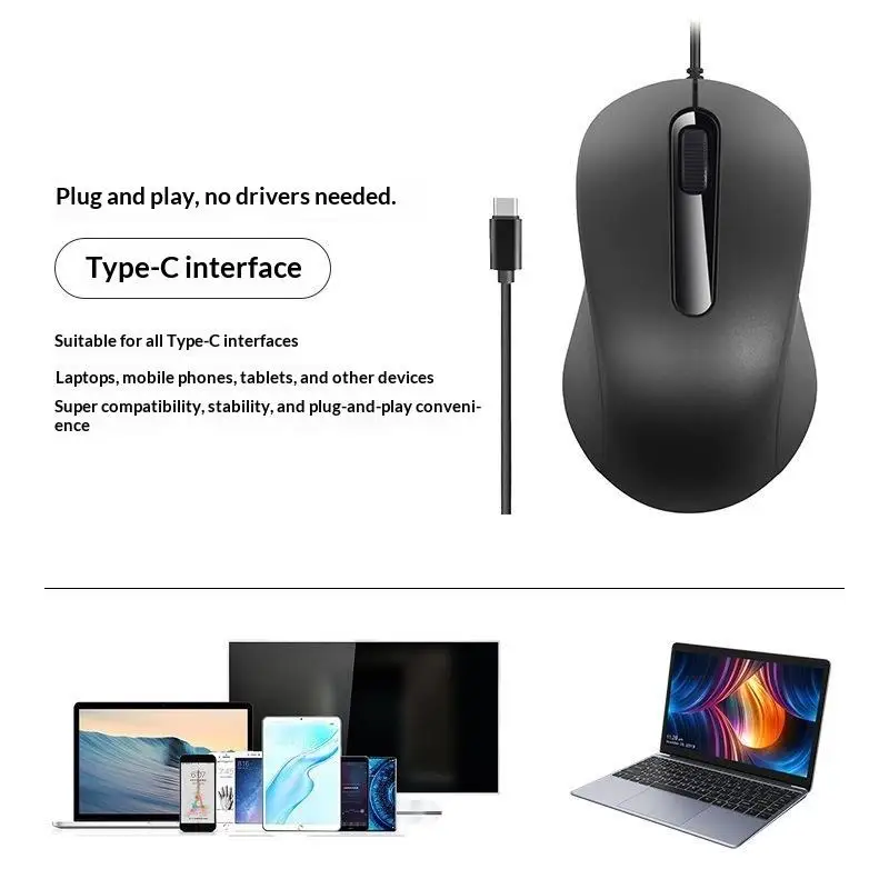 USB C Wired Mouse Silent Click 1000DPI Type-C Mouse For Laptop/Tablet/Phone Compatible With /Windows/Android Plug And Play