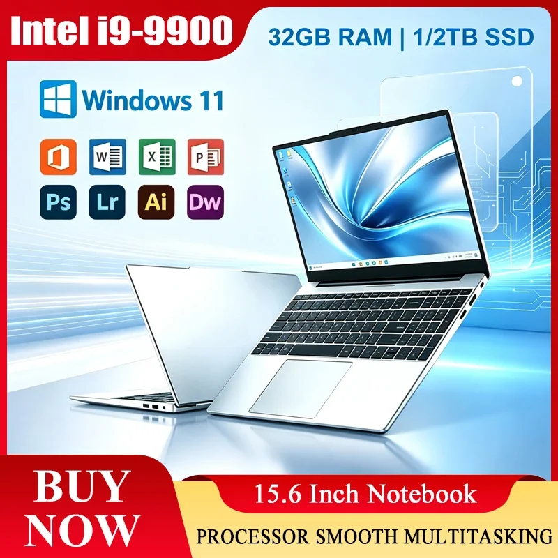 New 15.6' Laptop Intel Core I9-9900 32GB 2TB Gaming PC Ultra Slim Office Study Computer PC Windows 11 Pro 1920*1080