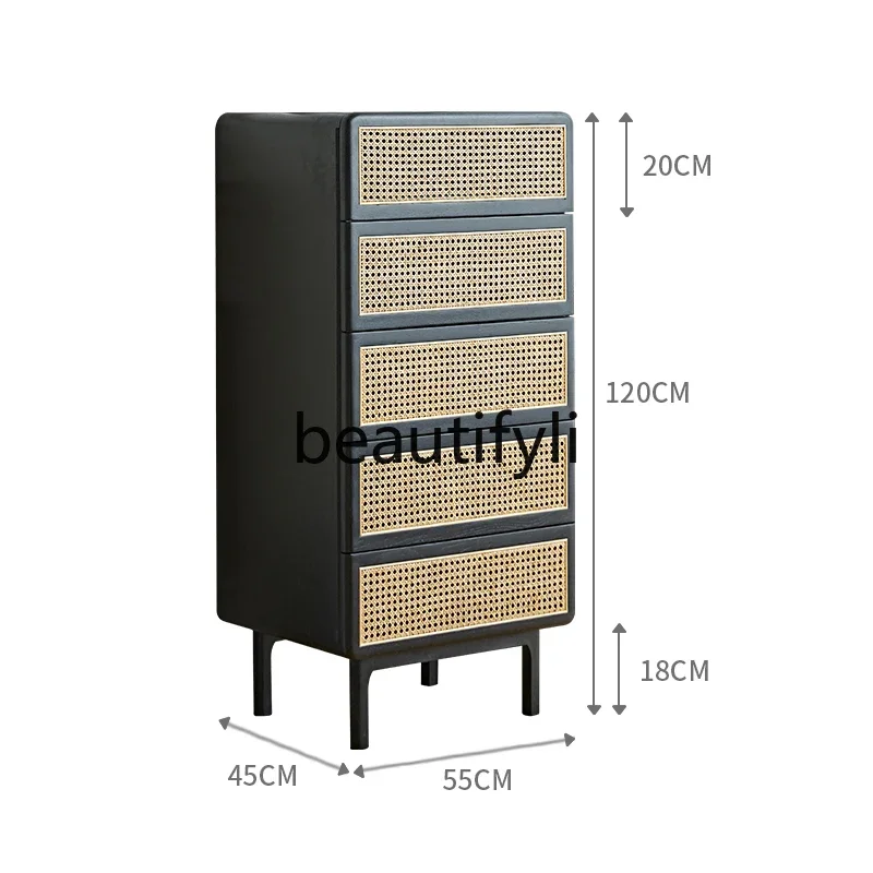 

New Lise solid wood chest of drawers, retro small apartment living room black side cabinet for storage