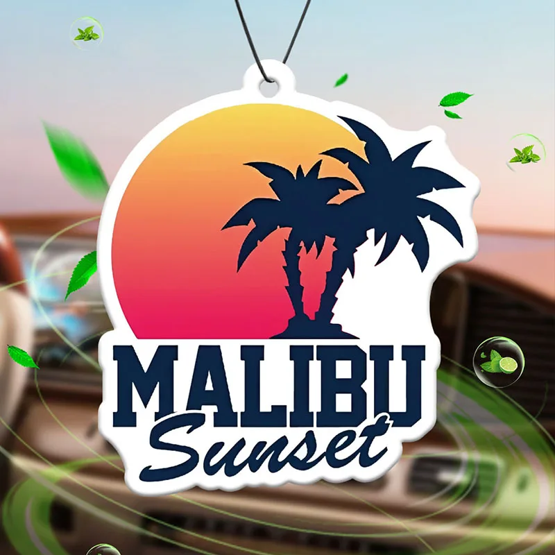 Malibu Sunset Palm Beach Hilton (perfume de hotel) Perfume neutro para automóvil y ambientador no tóxico | Aceites Esenciales Naturales y Comprimidos De Fragancias De Aromaterapia (Noroali/Promelo/Cedro) | Tipo colgante y se puede utilizar como clip de ventilación | Fragancia duradera durante 60-90 días | Desodoriza y purificar el aire | Adecuado para uso en automóviles, hogares, armarios y baños. | Tarjeta