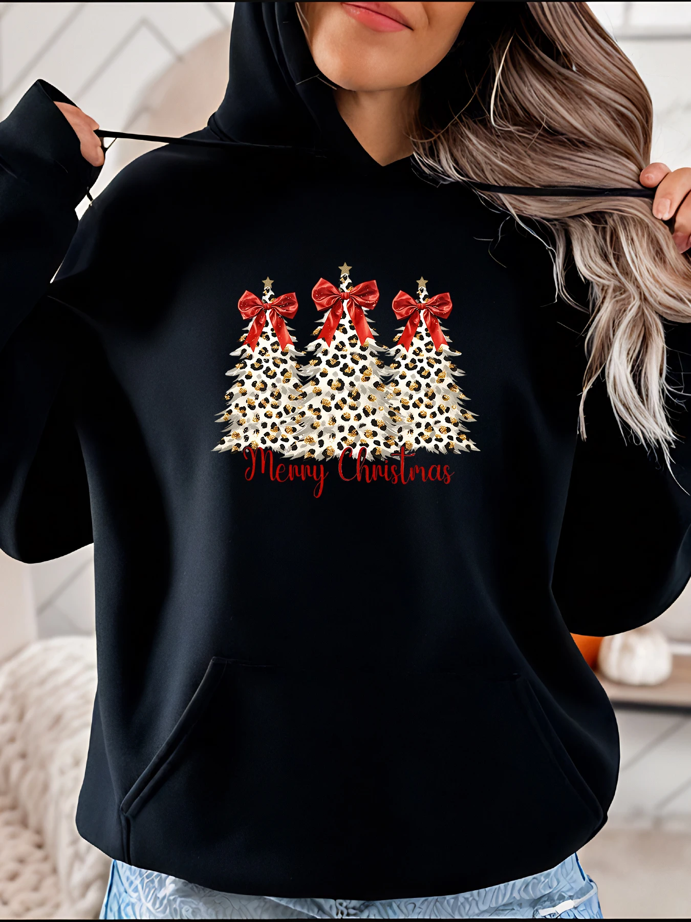 

Рождественская толстовка с леопардовым принтом, рождественские елки, женская повседневная толстовка с Рождеством, праздничная мода 280