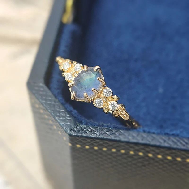 LAMOON Natural Gemstone Ring For Women Labradorite Cordierite 925 Sterling Silver Blue Stone Ring Gold Plated Fine Jewelry Bijou