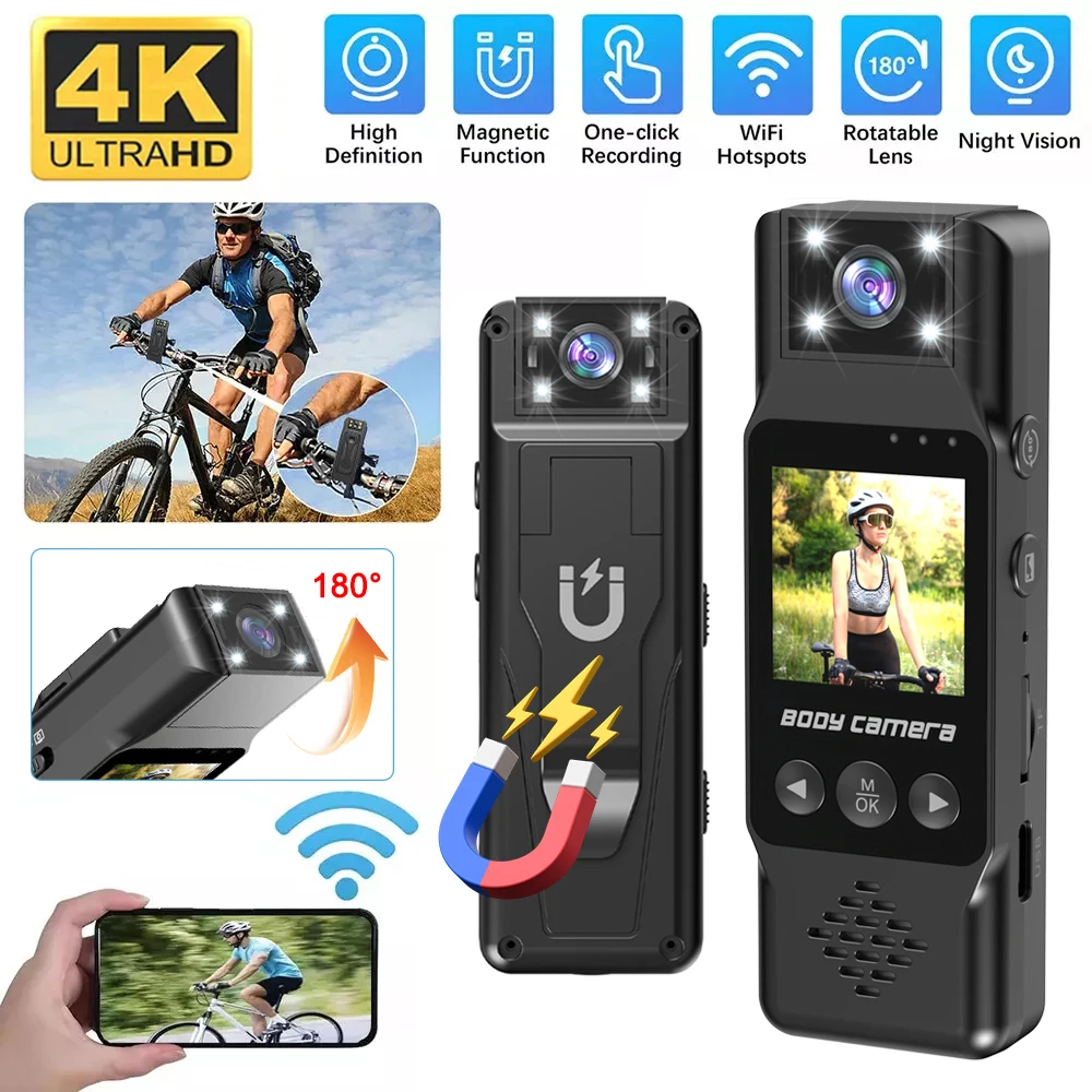 4K HD Mini WiFi Camera Portable Digital Video Recorder BodyCam Infrared Night Vision Law enforcement Cam Bike Camcorder New