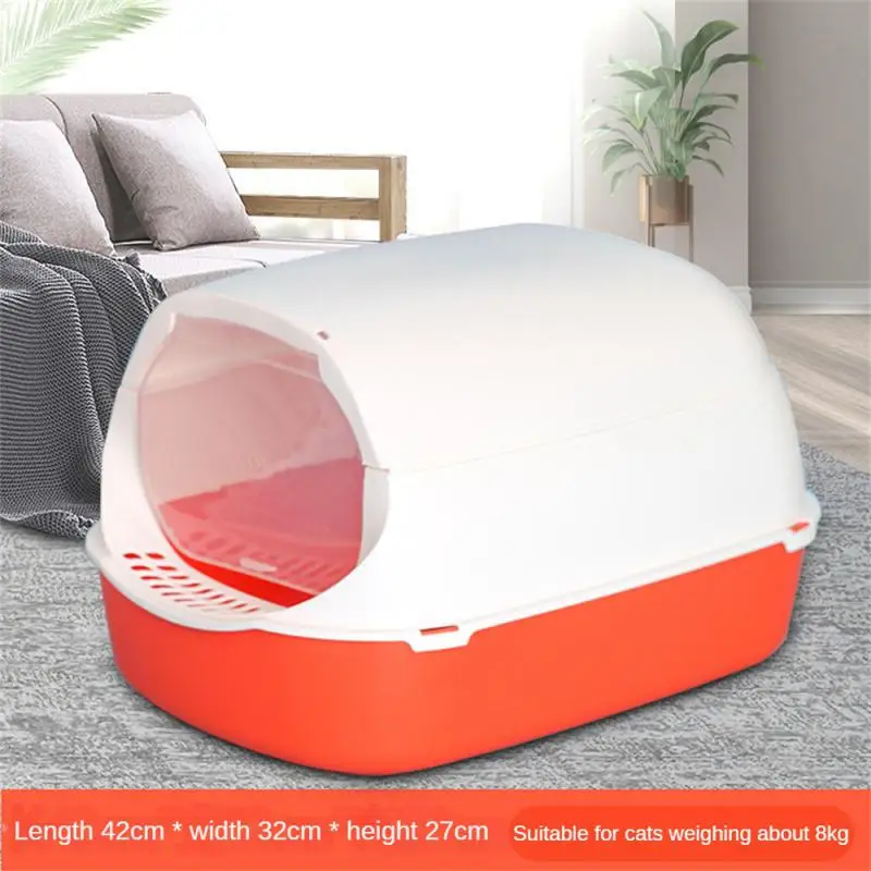 Pet Bedpan Toilet Fully Enclosed With Spoon Anti Flip Over Splash Proof Front Lift Cover Pet Accessories Closed Sandbox Plastic