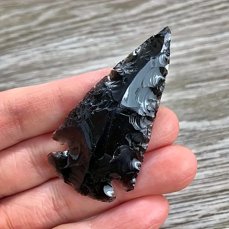 1pc Obsidian Arrowhead Pendant - Hand-Carved Natural Stone Charm for Necklace, Keychain & Bag, Bohemian Style Unisex Jewelry