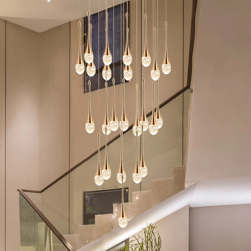 

Modern Living Room Gold/Silver/Black Room Decoration Attic Restaurant Ceiling Chandelier Staircase LED Crystal Chandelier