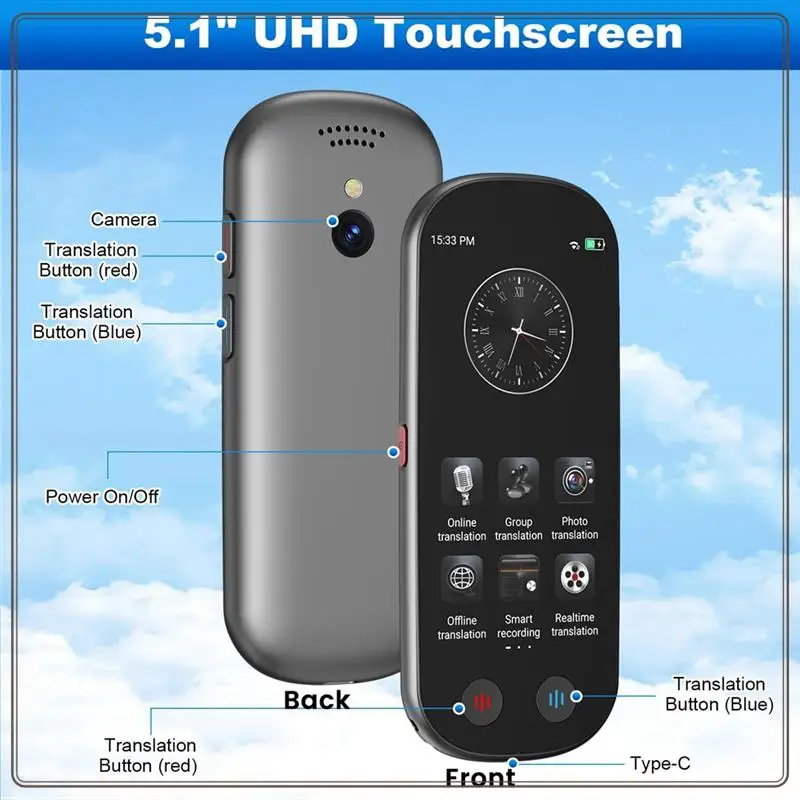 جهاز ترجمة موثوق به للغة ترجمة ثنائية الاتجاه، ترجمة صوتية محمولة غير متصلة بالصورة، للسفر التجاري