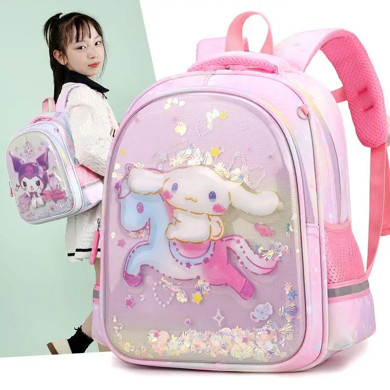 Hot Sanrio Kuromi Girl Flowing Sand Backpack Hello Kitty Kawaii Children Student Princess A Bag Cartoon Lovely Gift New Product