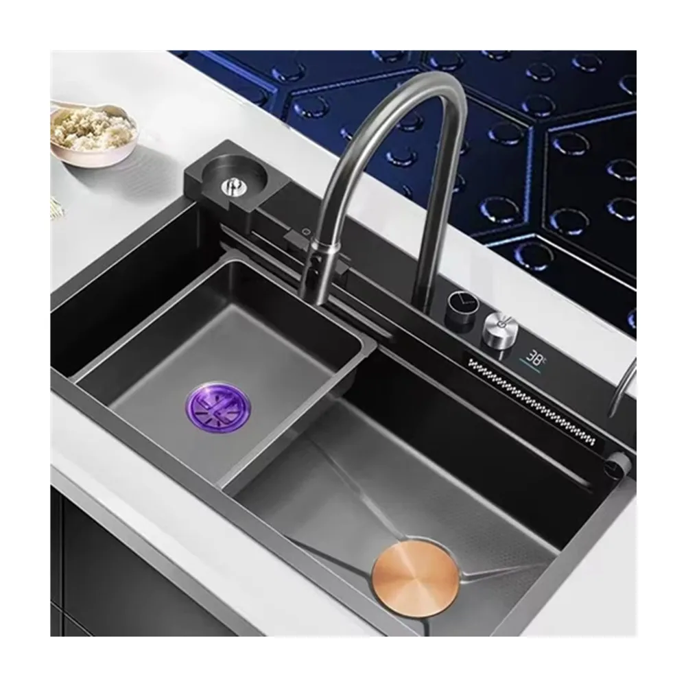 

2023 Новый дизайн, 30-дюймовая многофункциональная кухонная мойка из нержавеющей стали 304 с клавишами-водопадом и автоматической прикупой