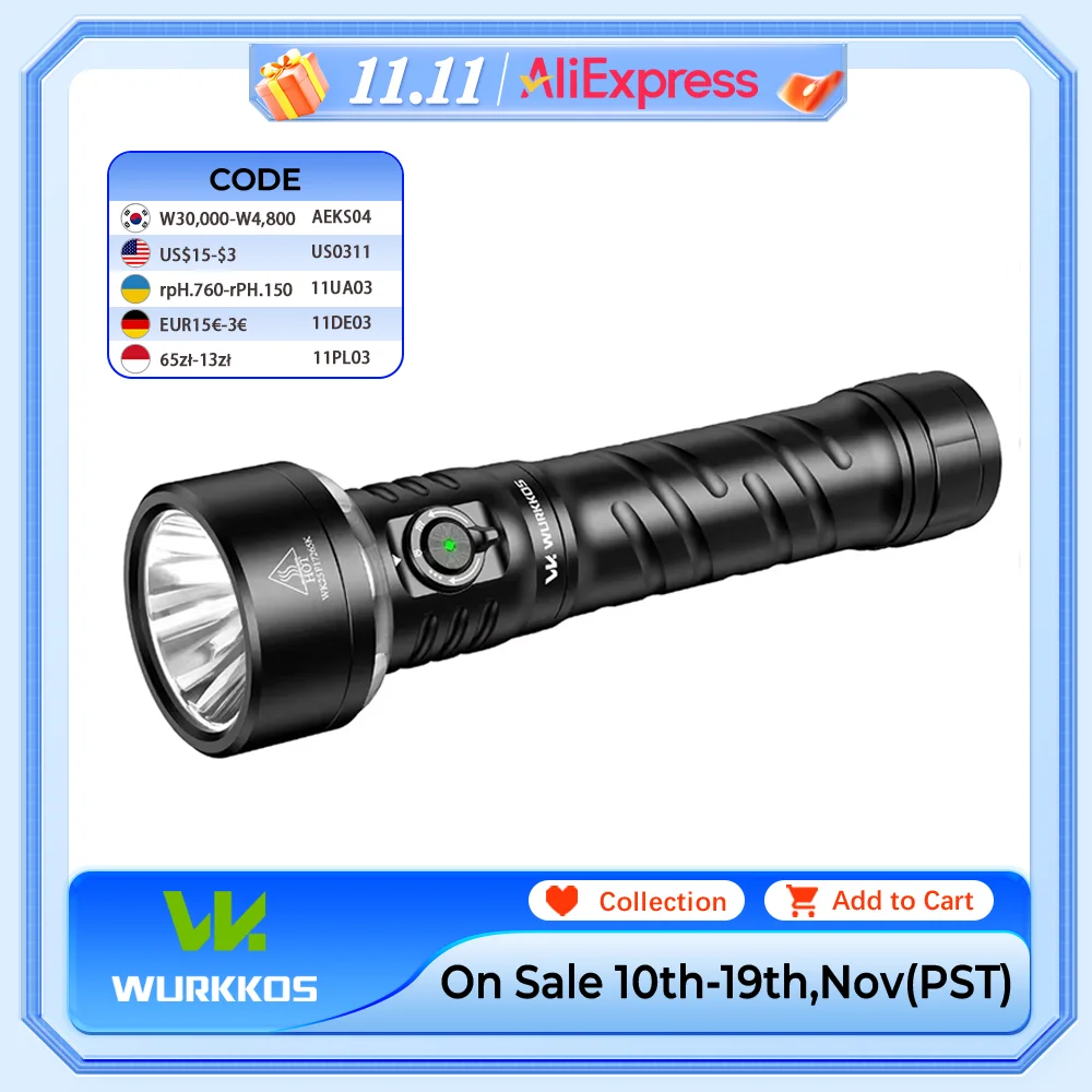 Wurkkos TS27 3200LM مصباح يدوي فائق السطوع 845 متر رمي RGB الإضاءة Linterna قابلة للشحن عكس شحن قوة البنك للتخييم