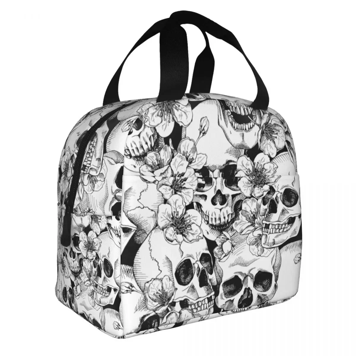 Lunch Bags for Women Kids Skull Flowers Gothic Insulated Cooler Portable Picnic Canvas Lunch Box Food Storage Bags
