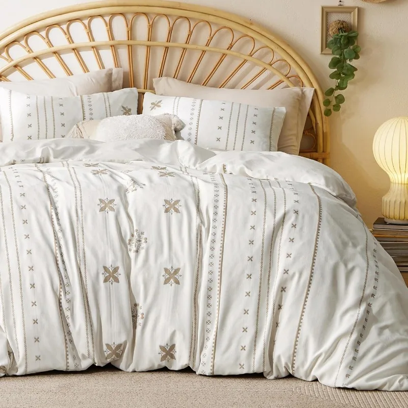 Boho Bedding Duvet Cover Set for All Seasons, Shabby Chic Jacquard Duvet Cover