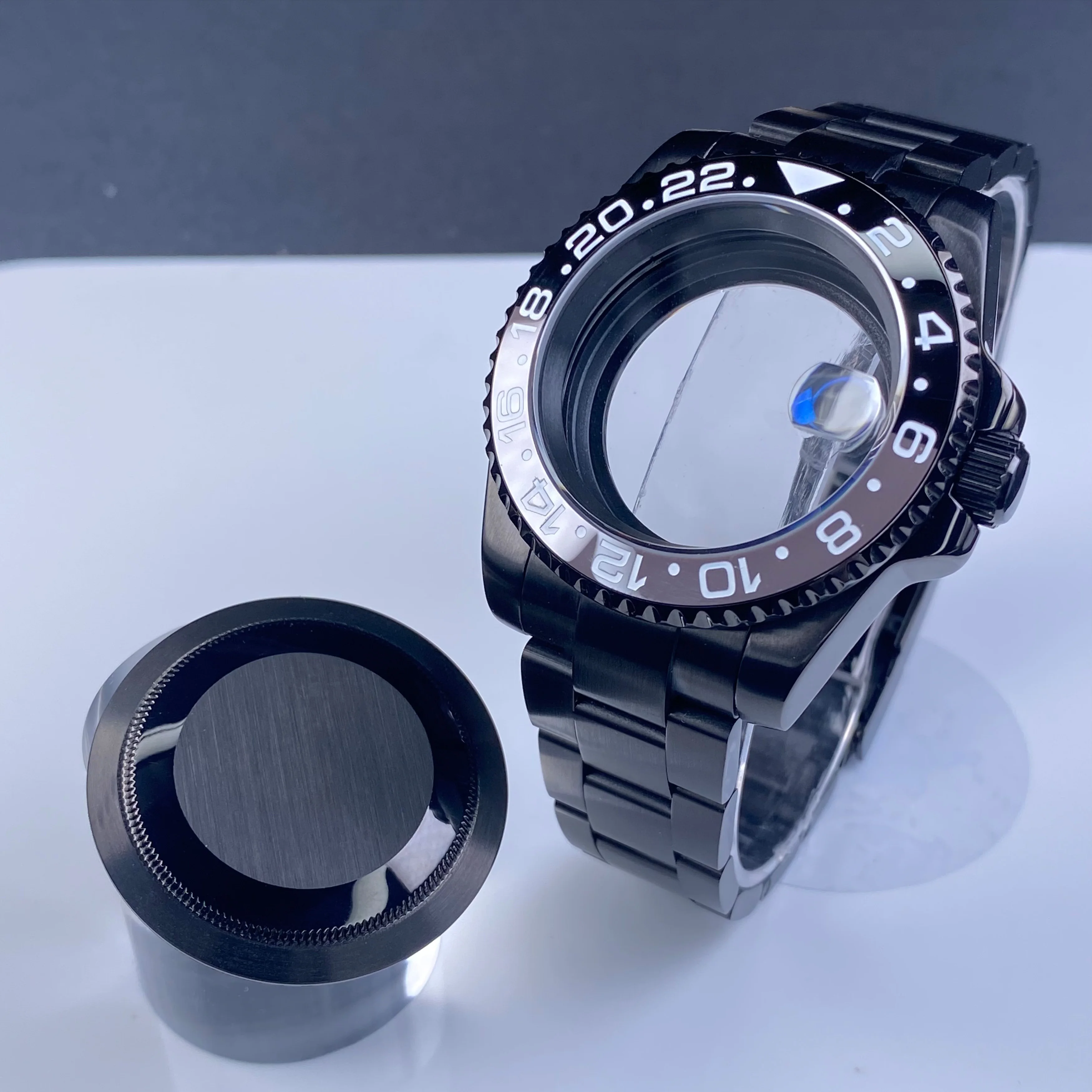 NH35 Case 40mm Black Sapphire Glass Stainless Steel One-Way Counterclockwise Rotation (120 click) fit NH34 NH35 Mouvement Case