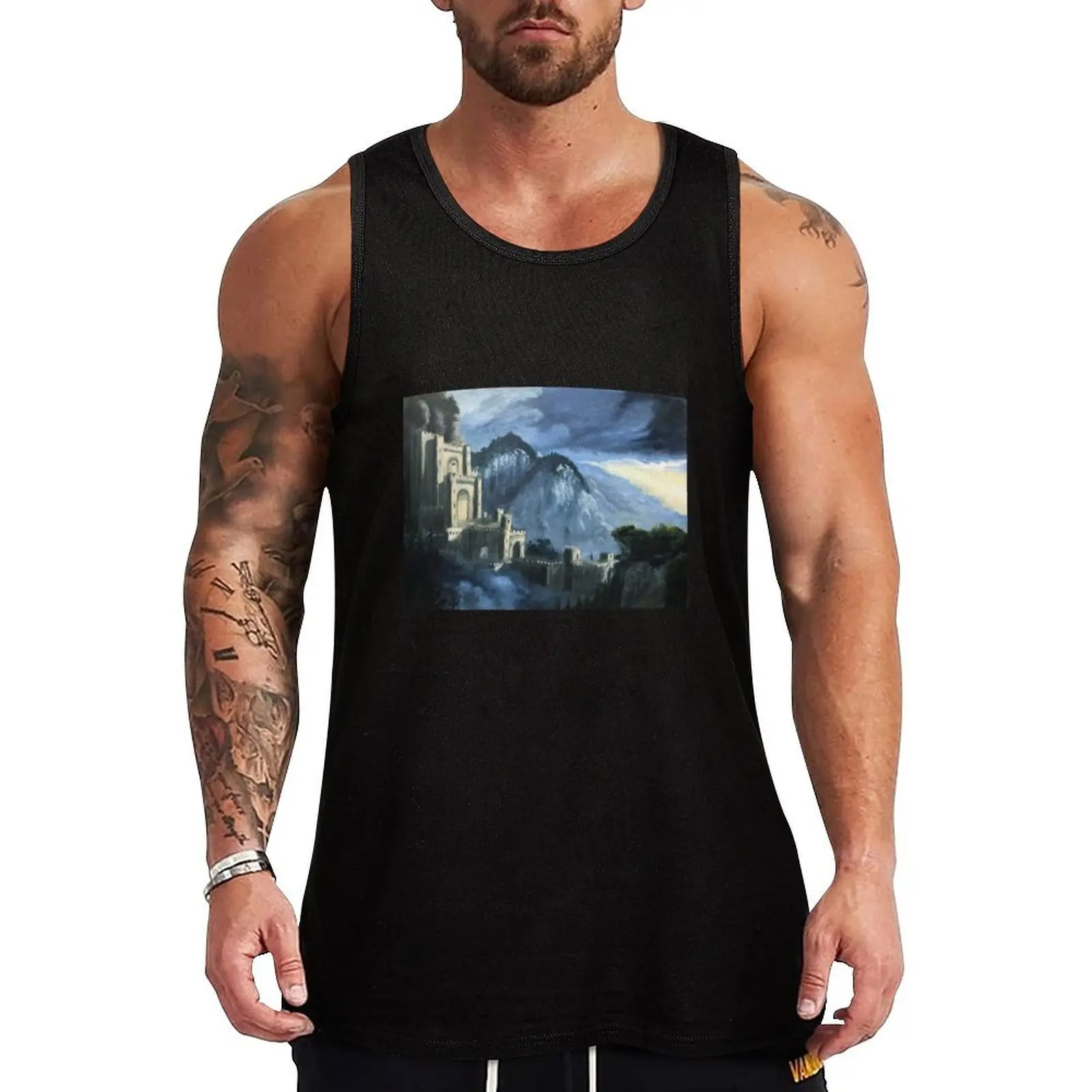 Camiseta sem mangas com pintura a óleo Kaer Morhen, estilo streetwear, casual, hip hop