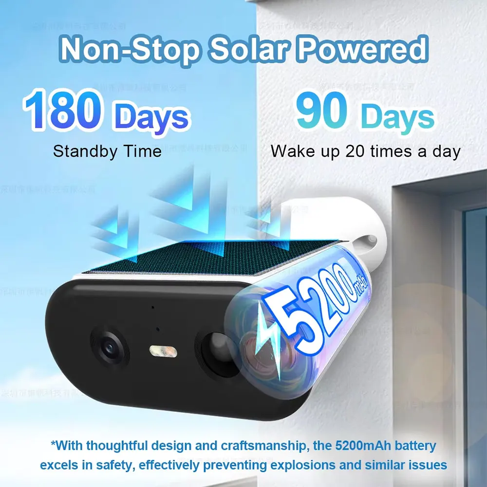 ANSVICAM 2K Solar Camera Built-in Battery 5MP 5G WIFI Security Camera Long Time Standby Color Night Vision Outdoor Wireless Cam