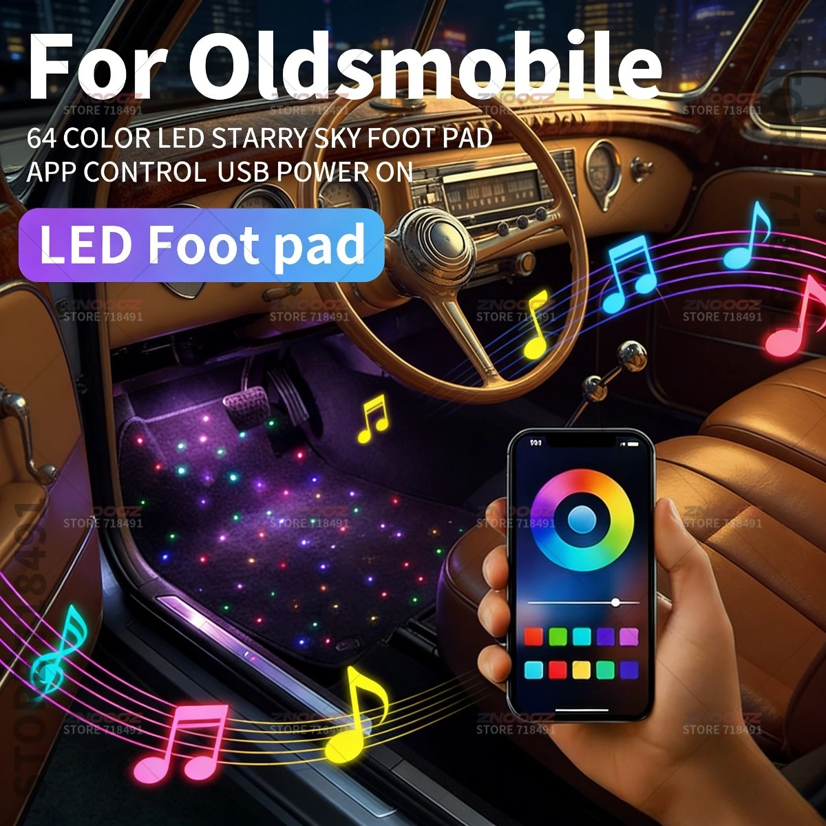 USB Car LED Starry Sky Foot Mat DIY Can Be Cut For Oldsmobile Eighty-Eight Ninety-Eight Cutlass Aurora Alero Intrigue Bravada