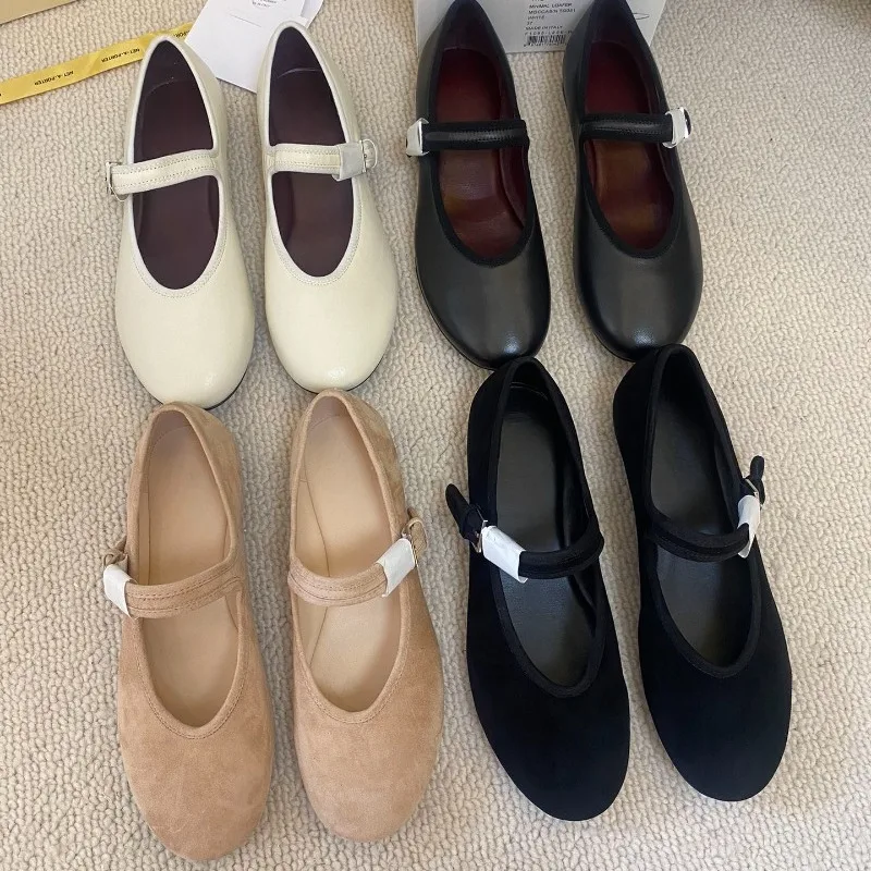 

New Real Leather Black Shoes Flat Mary Jane Ballet Shoes for Women