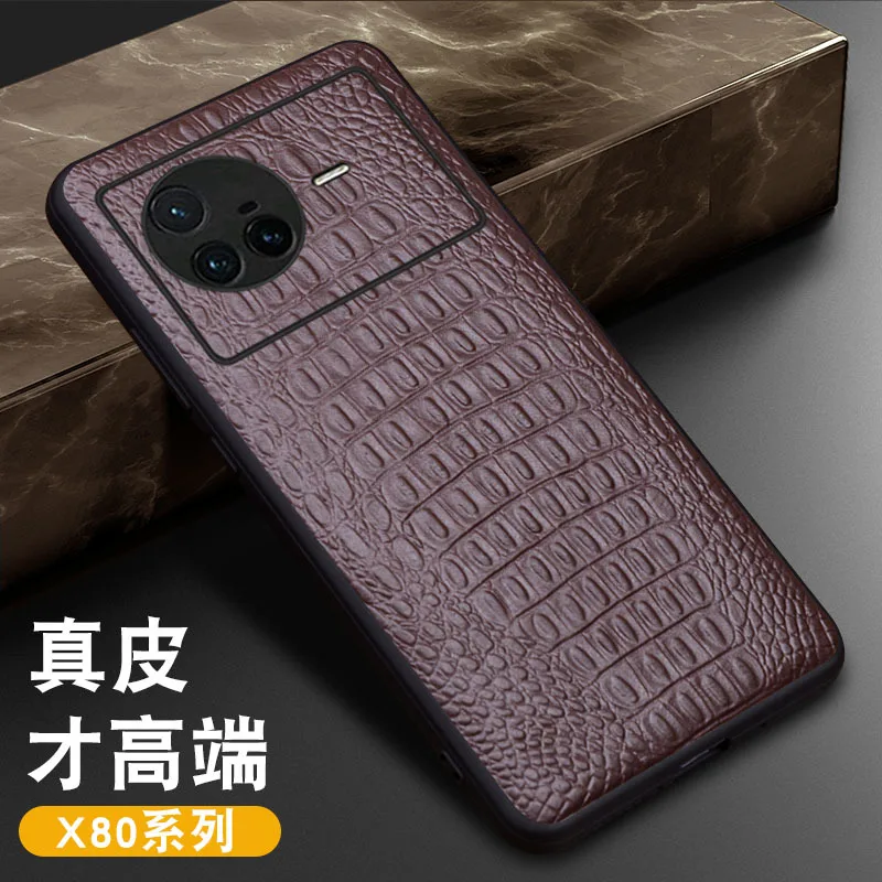 

Hot New Genuine Leather Luxury Crocodile Head Phone Case For Vivo X80 Pro Cover Cases