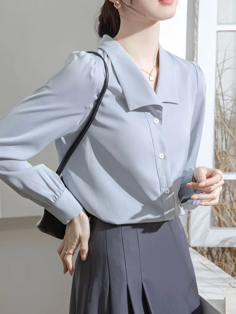 Ele Blue Long Sve irt für Damen, Pendeln, Herbst, professionelle Bürokleidung, öffentlicher Diener, Interview, Damen-OL-Top