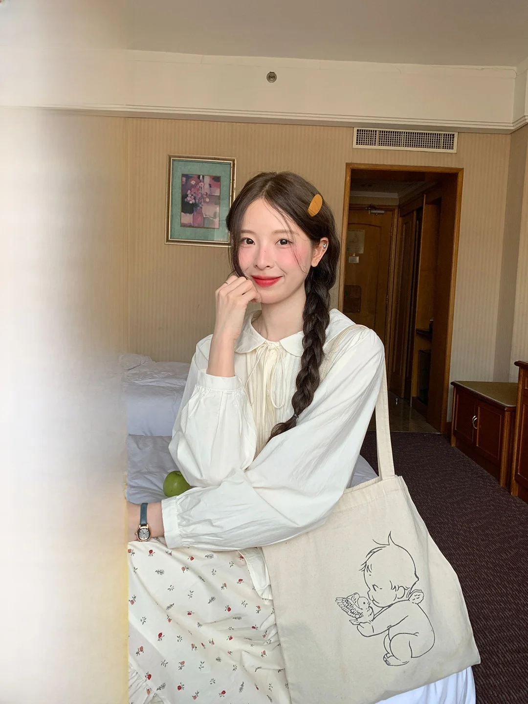 

Sweet Princ Sle Button-Up Cotton irt with Doll Collar And Long Sves for Young Women Breathable And Comfortable