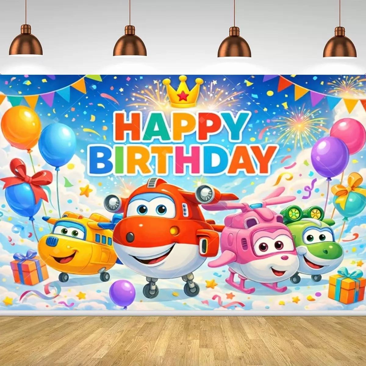 Cartoon SuperWings Geburtstagsparty-Dekorationen Hintergrund Kinder Super-Flugzeug Geburtstagsparty-Deko Banner Baby Taufe Party-Zubehör – Detail 7