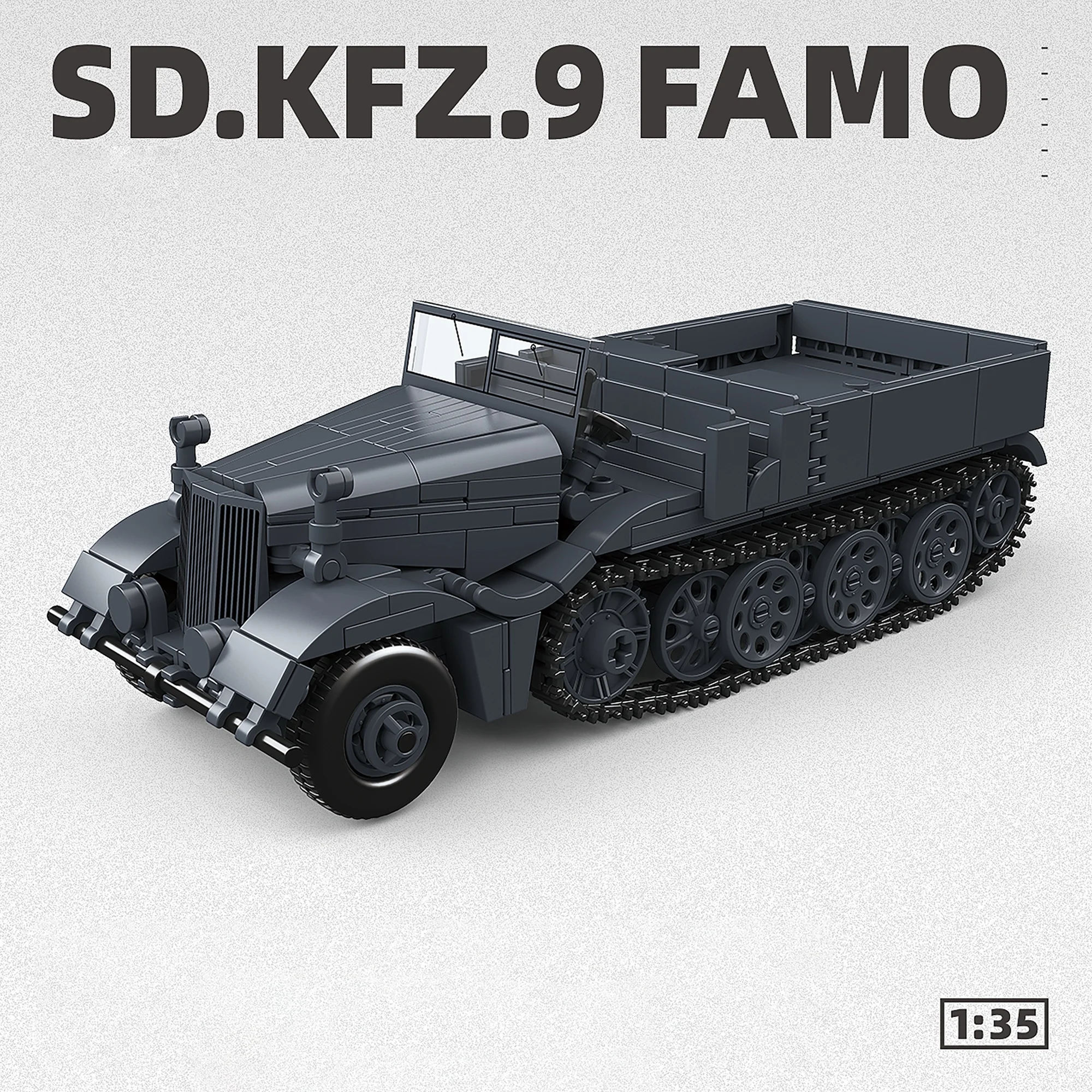 525 Piezas Sd.Kfz.9 FAMO, Bloques de Construcción, Tanque Militar Clásico Alemán, Modelo de Vehículo Semitrack, Ladrillos de Juguete para Adultos, Regalos