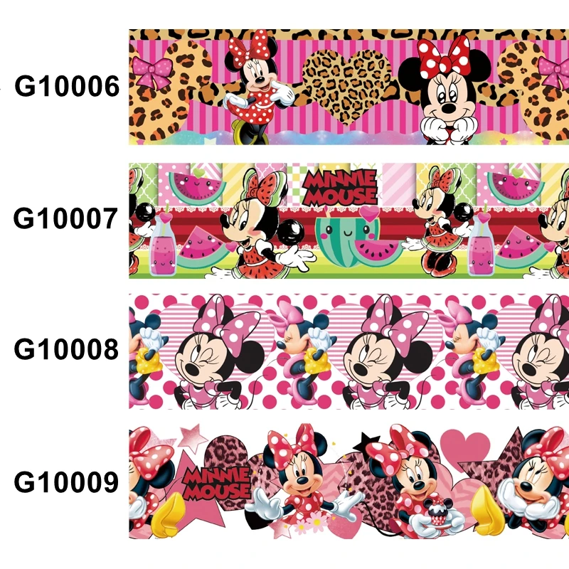 Ruban en gros grain imprimé Disney Minnie Mouse, 10Yards, pour emballage cadeau, accessoires de couture, fournitures de fête