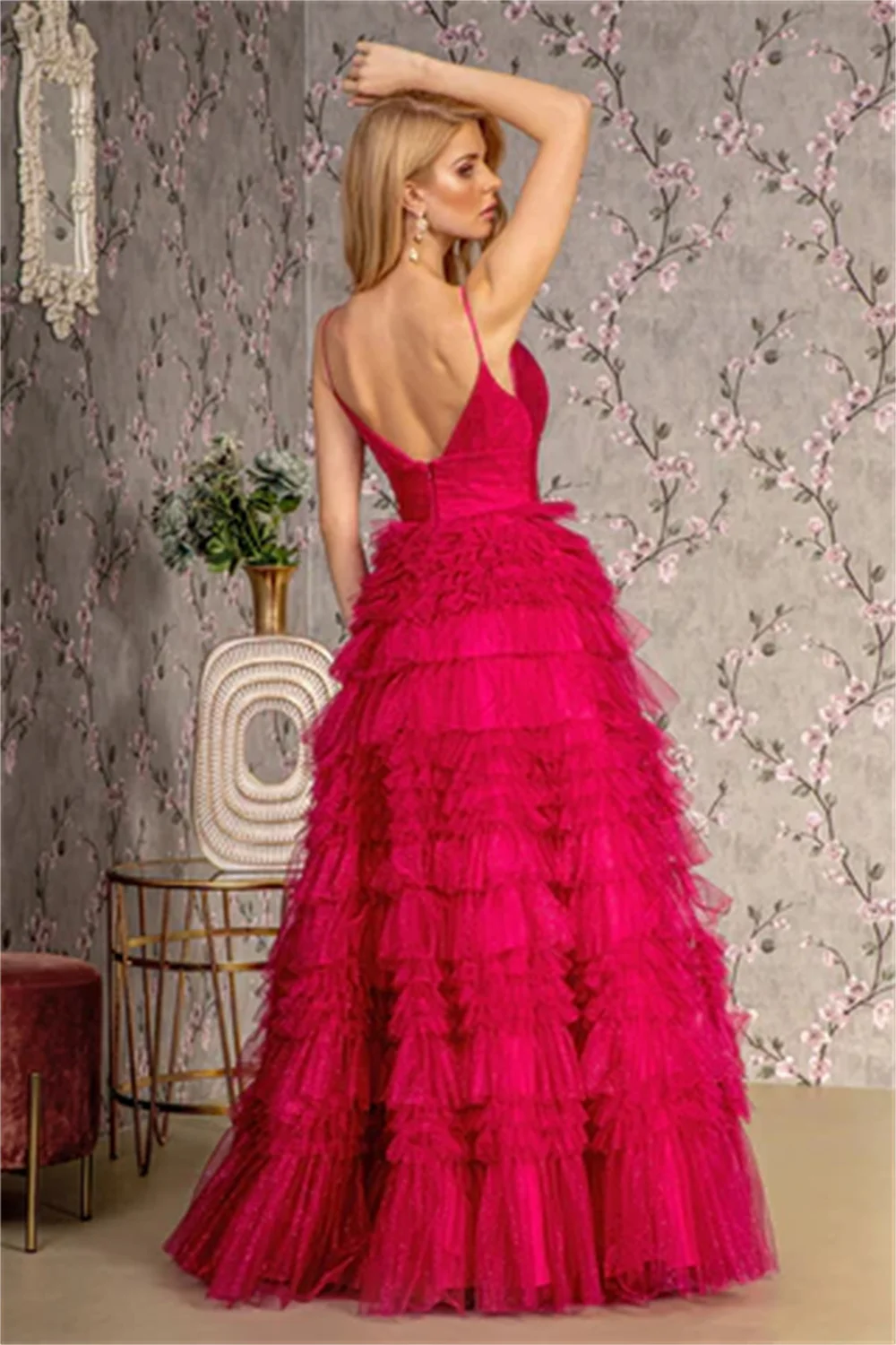 Annie Hot Pink Elegant Wedding Dress Glitter Handmade Tulle Layering Prom Dresses Spaghetti Straps Bespoke Occasion Dresses