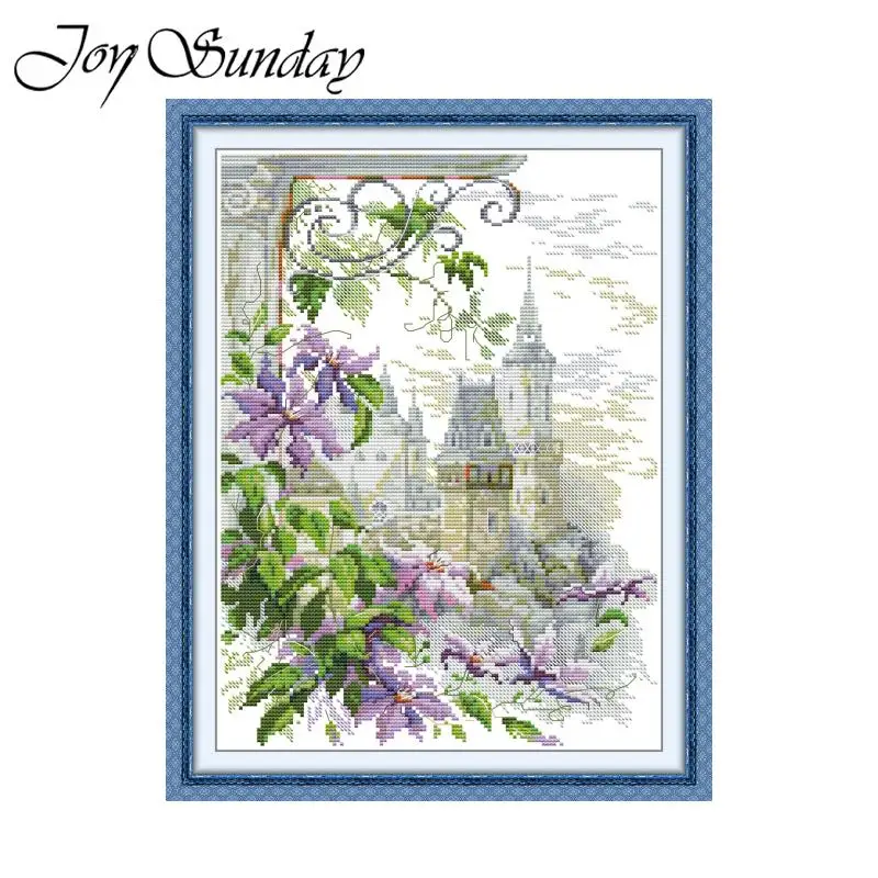 

Joy Sunday Cross Stitch Kits Gift Clematis montana2 HD Pattern Counted Printed Fabric Aida 16/14/11CT DIY Needle Set Art Crafts