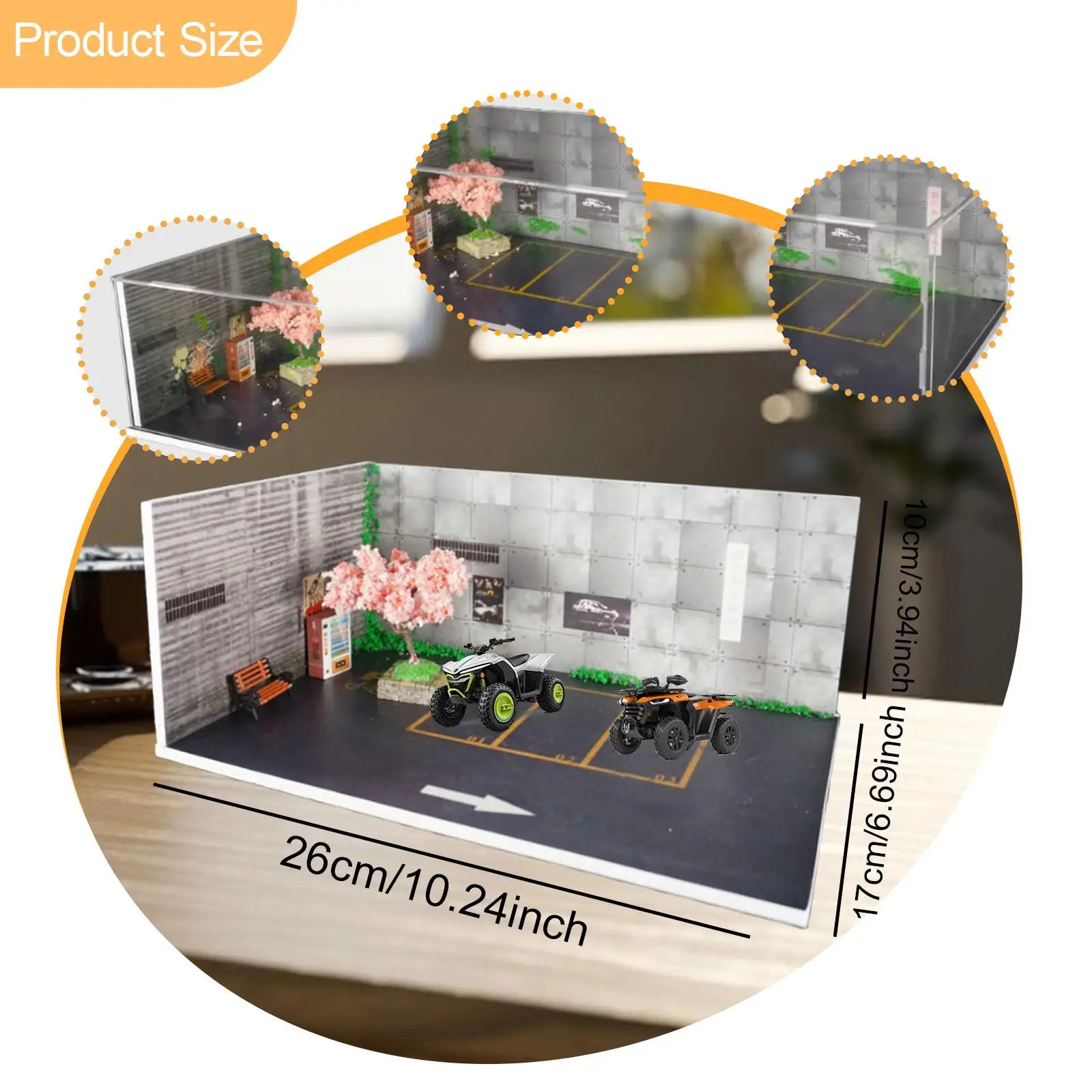 Modello di auto in scala 1/64 Diorama Parcheggio Paesaggio Scheda in PVC ad alta densità Regalo Mini modello di automobile Garage per figure da collezione