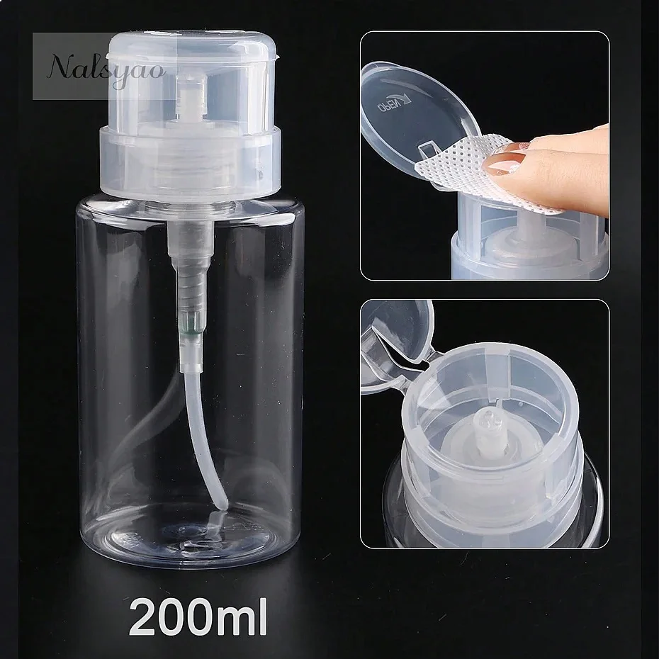 200ML Empty Pump Bottle for Nail Polish Remover Alcohol Dispenser Refillable Liquid Container Manicure Cleaner