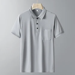 Ropa de verano para hombre, jersey con cuello vuelto, bolsillos, manga corta, botón, Color sólido, estilo novio inglés, Tops