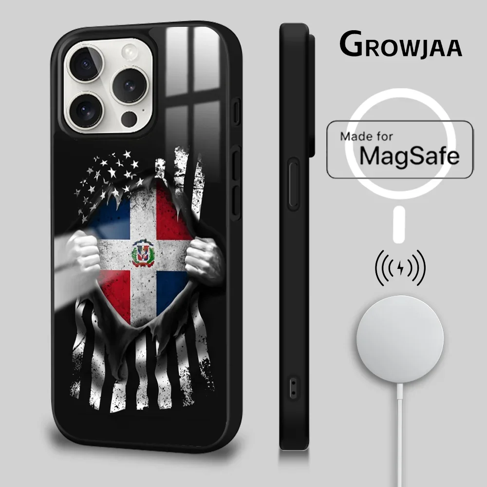 D-Dominican Republic Flag Phone Case For iPhone 16 15 14 13 12 11 Pro Max Plus Mini Magsafe Mirror Wireless Magnetic Cover