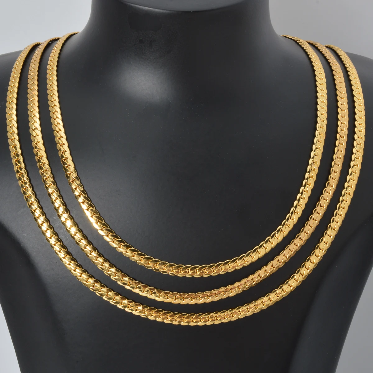 Men\'s Cuban Chain Necklace Hip Hop Gold Color Male Copper Snake Chain Necklace Wholesale Collares 4MM Womens Chain Jewelry Gift