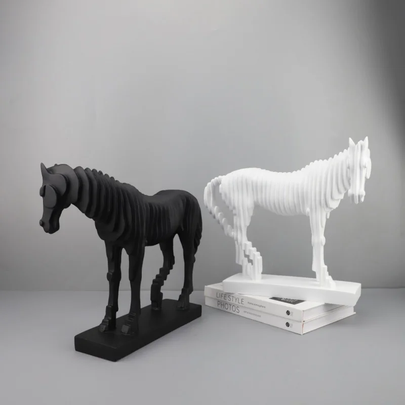 European-Style Crafts Abstract Black and White Horse Ornament Living Room Entrance Model Room Office Wine Cabinet Soft Home Deco