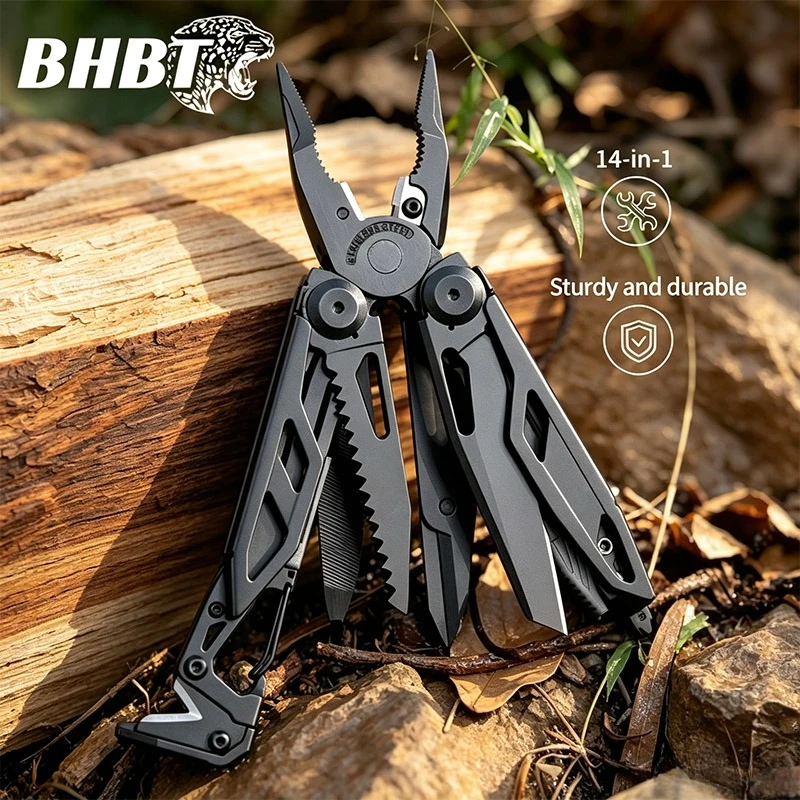 BHBT 14-IN-1 Multi-tool Pliers EDC Outdoor Portable Emergency Folding Multi Tool With Whistle Scissors Knife Multi-function Tool