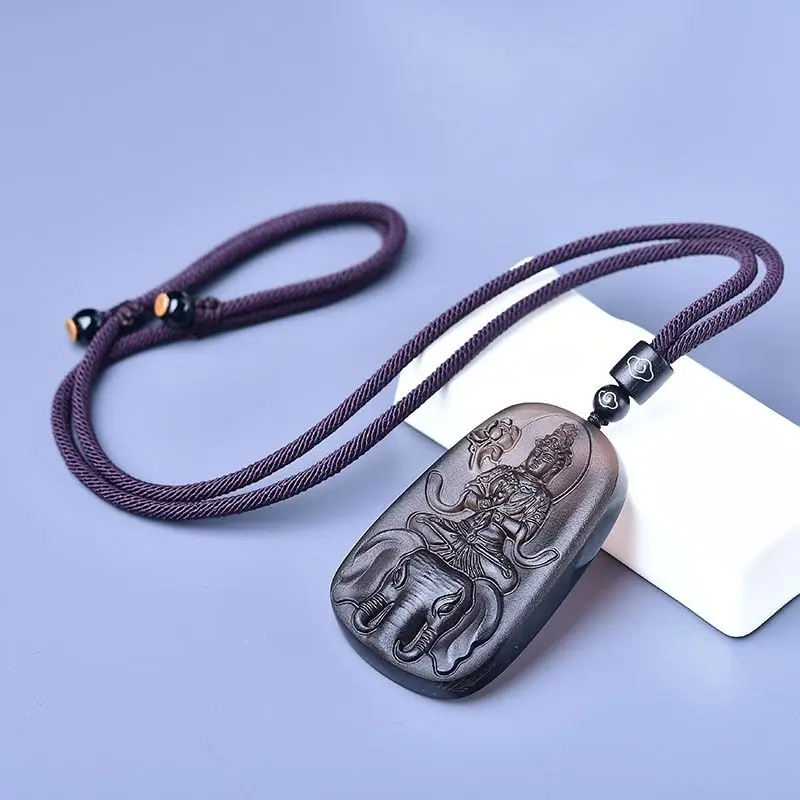 Natural Icy Obsidian Buddha Guanyin Bodhisattva Pendant Zodiac Dragon Snake Animal Year Necklace Men and Women Safe and Sound