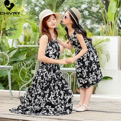 New Mother Daughter Summer Dresses Sleeveless Floral Flower Print Sundress Mom Mommy and Me Beach Dress Family Matching Outfits