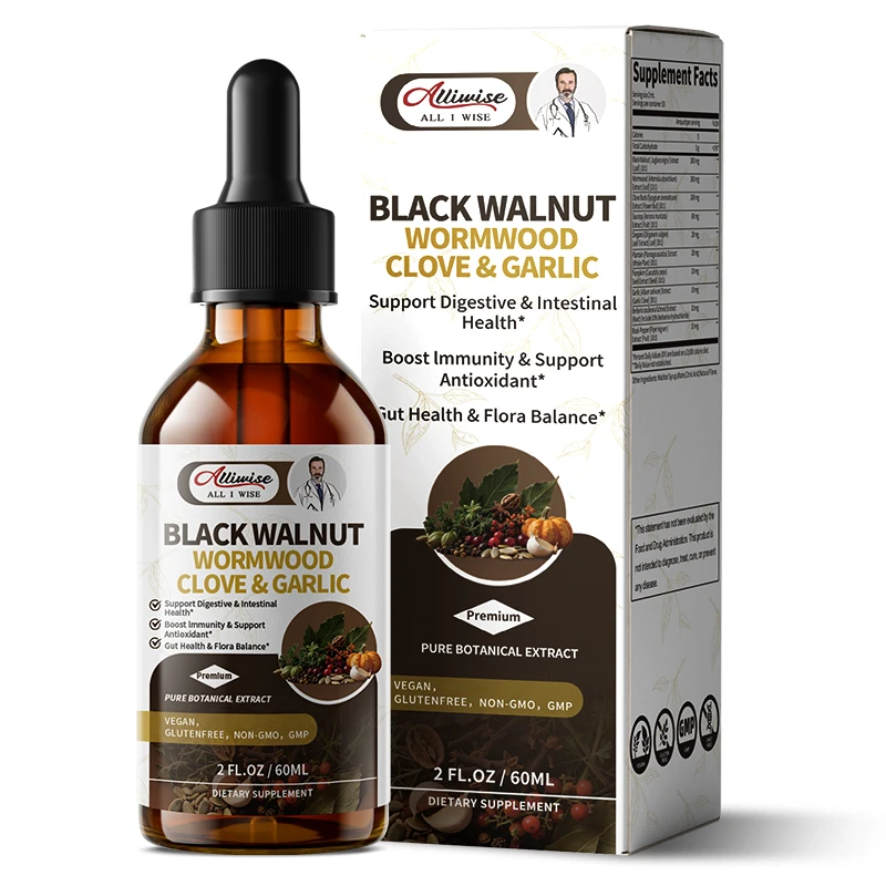 Alliwise Black Walnut Lilac Drop with Wormwood Clove Buds Herbal Supplement for Gut Detox Cleanse & Digestive Well Gluten-Free